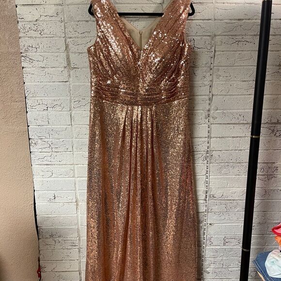 Rose Gold Sequin Formal Cocktail Wedding Dress Large/XL - Picture 3 of 16